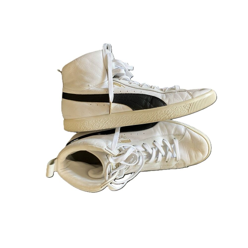 Puma Clyde Mid High Top Leather Sneakers White Black Men’s Size 10